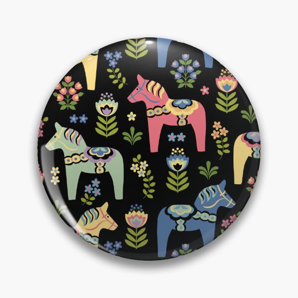 Item preview, Colorful Swedish Dala Horses on Black designed and sold by Barbara Pixton.