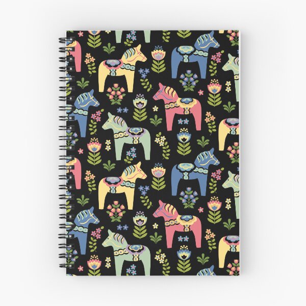 Item preview, Colorful Swedish Dala Horses on Black designed and sold by Barbara Pixton.