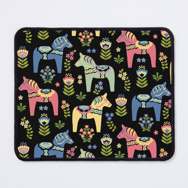 Item preview, Colorful Swedish Dala Horses on Black designed and sold by Barbara Pixton.
