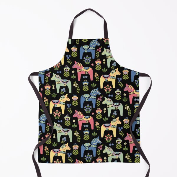 Item preview, Colorful Swedish Dala Horses on Black designed and sold by Barbara Pixton.