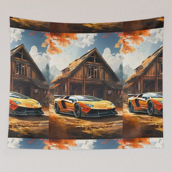 Item preview, Vibrant Exotic Supercar Poster, Outside Mountain Cabin, Unique Automotive Wall Art designed and sold by RevUpDesign.