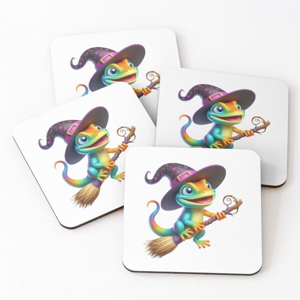 Item preview, Funny Colorful Lizard Wearing A Witch's Hat and Riding His Broomstick designed and sold by Creat-Des.