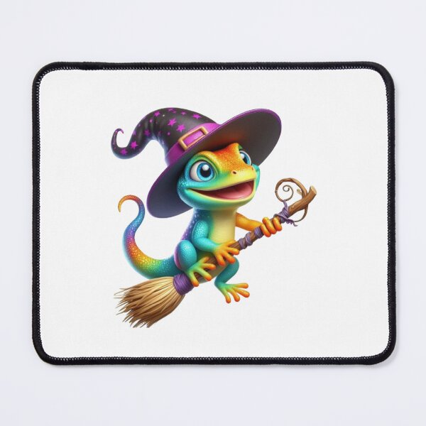 Item preview, Funny Colorful Lizard Wearing A Witch's Hat and Riding His Broomstick designed and sold by Creat-Des.