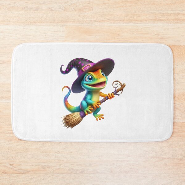 Item preview, Funny Colorful Lizard Wearing A Witch's Hat and Riding His Broomstick designed and sold by Creat-Des.