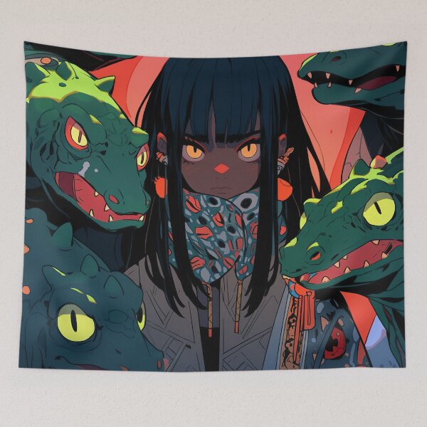 Item preview, Fierce Girl Surrounded by Lizard Guardians designed and sold by bubblegoth.