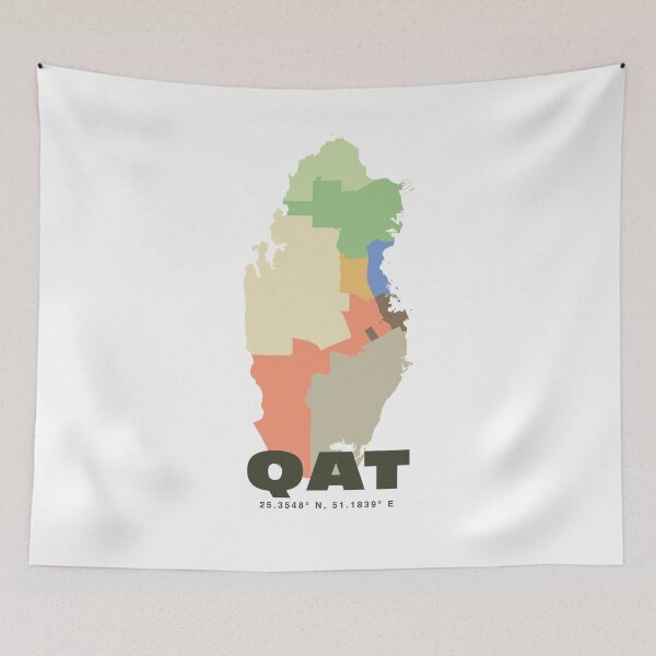 Item preview, Qatar Map - QAT ISO Code Wall Art designed and sold by CartoPrints.