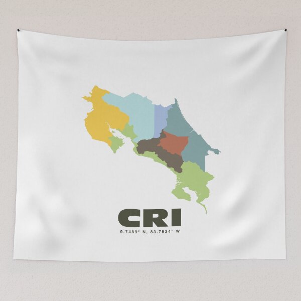 Item preview, Costa Rica Map - CRI ISO Code Wall Art designed and sold by CartoPrints.