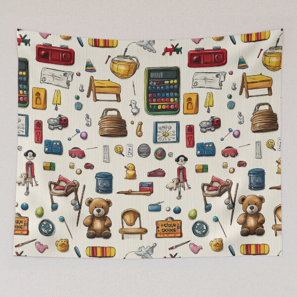 Item preview, Playful Childhood Icons Placed on Wood Texture designed and sold by Piotrek0001.