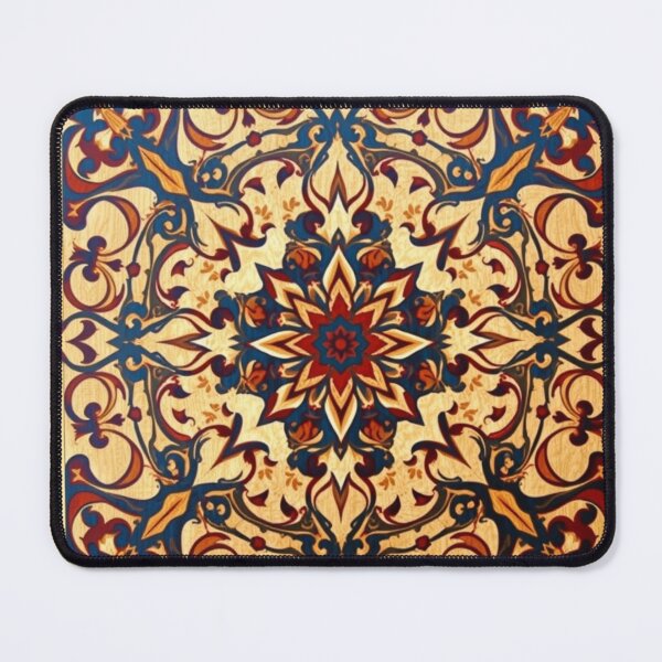 Item preview, Intricate Ornamental Medallion Pattern Blue Red Gold Wood Inlay Style designed and sold by UnboxedZone.