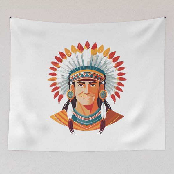 Item preview, Portrait of a Native American old Chief, adorned with a majestic feathered headdress, Indian tribal Warrior Leader designed and sold by Danler.