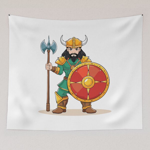 Item preview, Frowning angry Celtic warrior in a horned helmet, with shield and halberd or axe, Viking or Gallic warrior,  designed and sold by Danler.