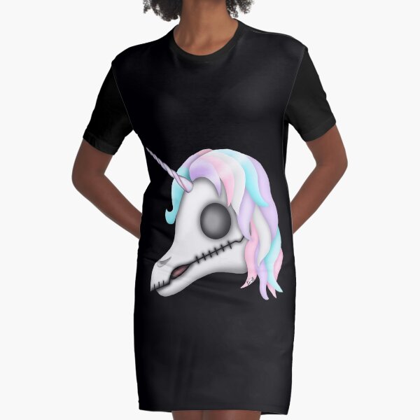 My Little Dead Unicorn | Rainbow Unicorn Skull | Black Graphic T-Shirt Dress