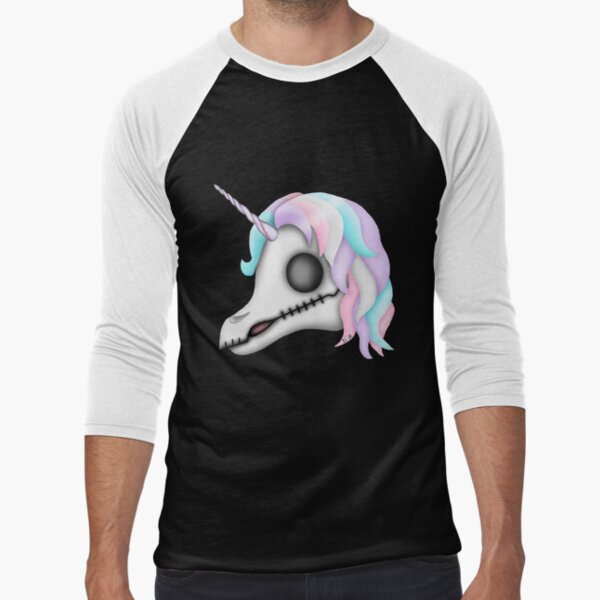 My Little Dead Unicorn | Rainbow Unicorn Skull | Black Baseball ¾ Sleeve T-Shirt
