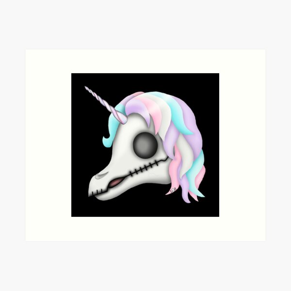 My Little Dead Unicorn | Rainbow Unicorn Skull | Black Art Print