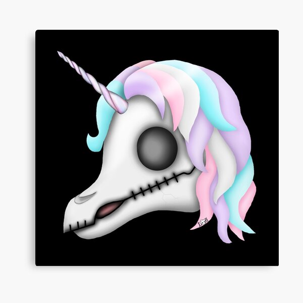 My Little Dead Unicorn | Rainbow Unicorn Skull | Black Canvas Print