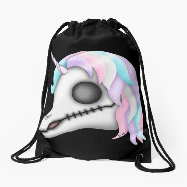 My Little Dead Unicorn | Rainbow Unicorn Skull | Black Drawstring Bag