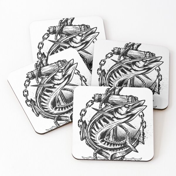 Item preview, Deepwater Hunter: A Striking Monochrome Art Print of a Powerful Tuna and Classic Anchor, Perfect for Fishing Enthusiasts designed and sold by Mustaph-Shop.