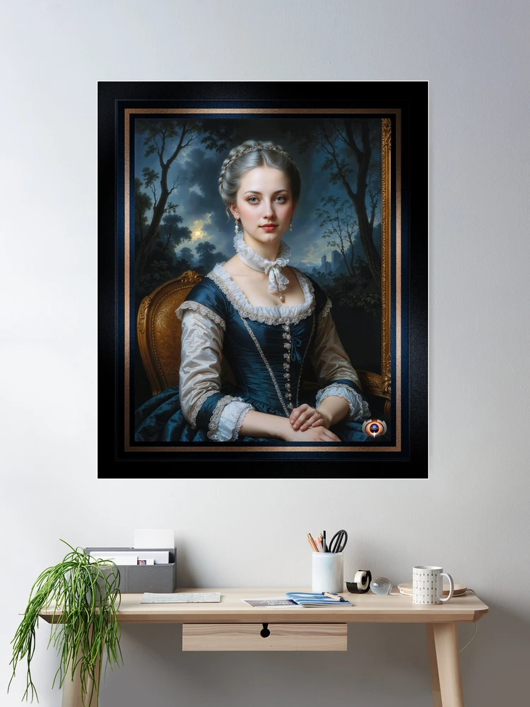 Elegant 18th Century Portrait Of Liliane Viviane In Graceful Rococo Aesthetic Setting Enchanting AI Concept Art by Xzendor7 Room Decor Poster Art Print