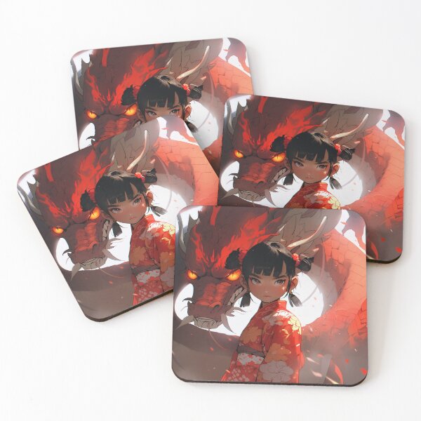 Item preview, Fiery Dragon Guardian with Kimono Girl designed and sold by bubblegoth.