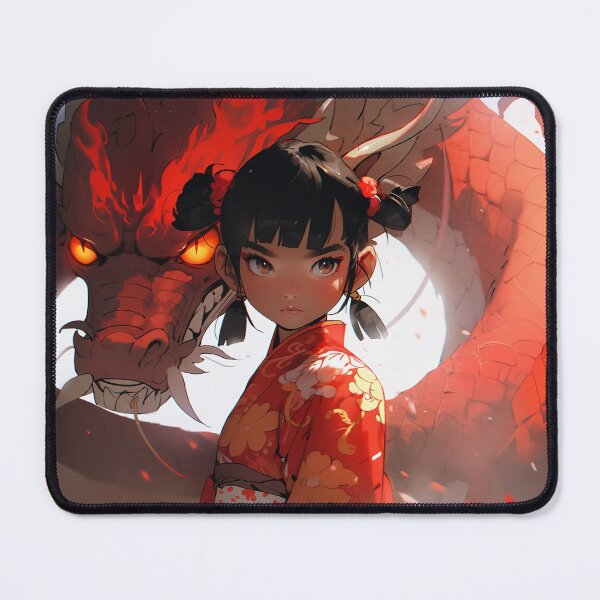 Item preview, Fiery Dragon Guardian with Kimono Girl designed and sold by bubblegoth.