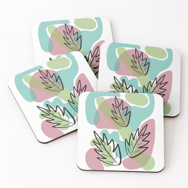 Item preview, Abstract Black Lines Leaves over Blobs Mauve Green and Blue designed and sold by HydrangeaDelMar.