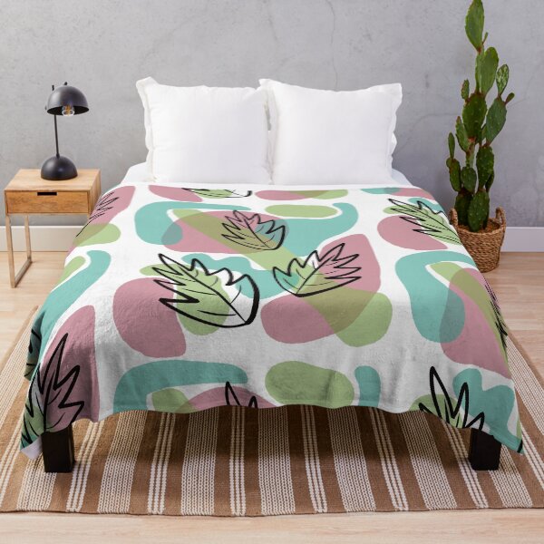 Item preview, Abstract Black Lines Leaves over Blobs Mauve Green and Blue designed and sold by HydrangeaDelMar.