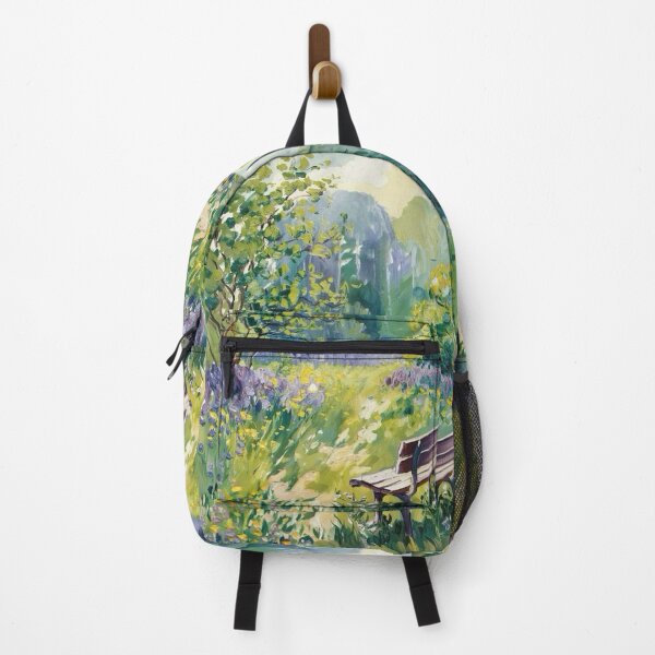 Item preview, Tranquil Garden Bench in Bloom – French Impressionist Meadow Art Print by Carraann designed and sold by CARRAANN.