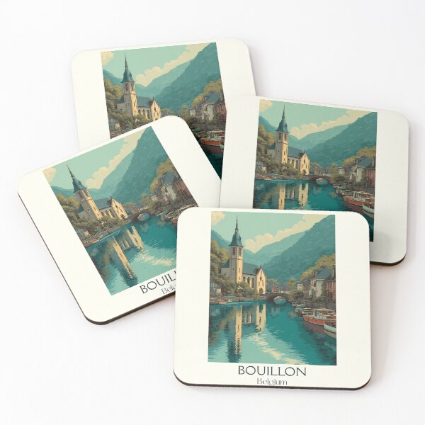 Item preview, Bouillon Poster – Castle Views over Serene River & Forest Hills designed and sold by TuncGK.