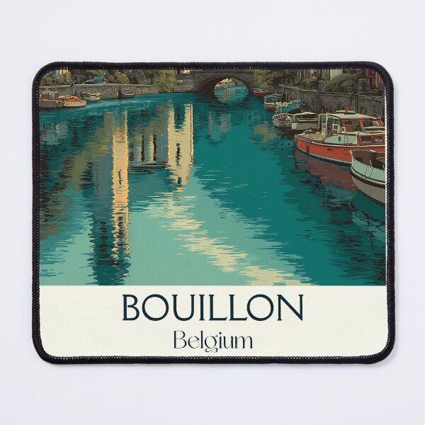Item preview, Bouillon Poster – Castle Views over Serene River & Forest Hills designed and sold by TuncGK.