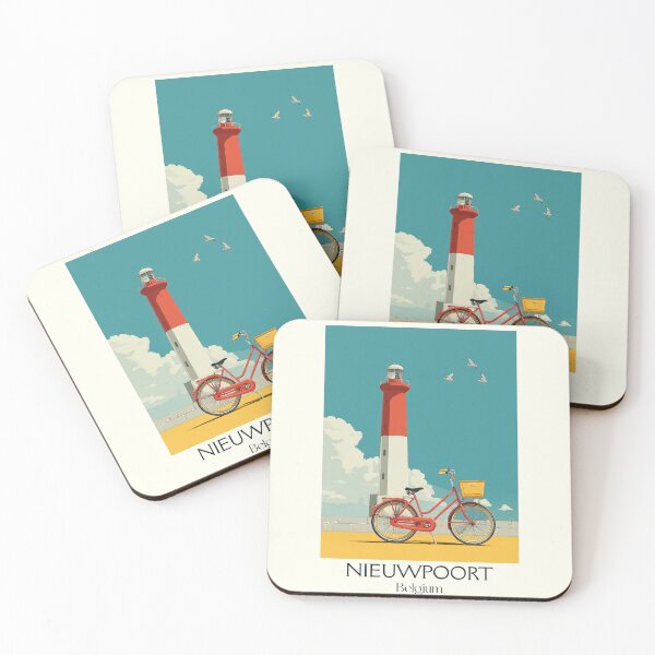 Item preview, Nieuwpoort Poster – Seaside Lighthouse & Vintage Bicycle designed and sold by TuncGK.