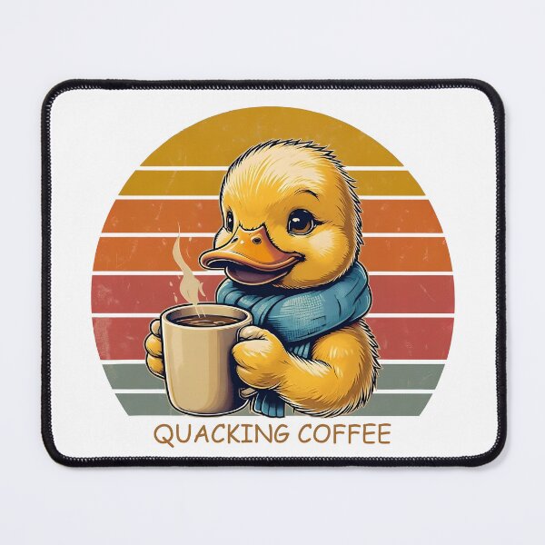 Item preview, Quacking Coffee – Cute Duck with Mug & Retro Sunset Design designed and sold by TeeTimeTreasure.