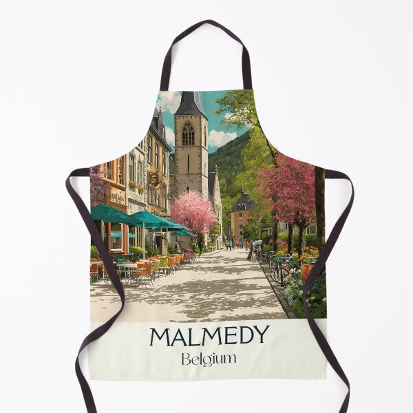 Item preview, Malmedy Belgium Poster – Blossoming Streets & Cathedral Serenity in Spring designed and sold by TuncGK.