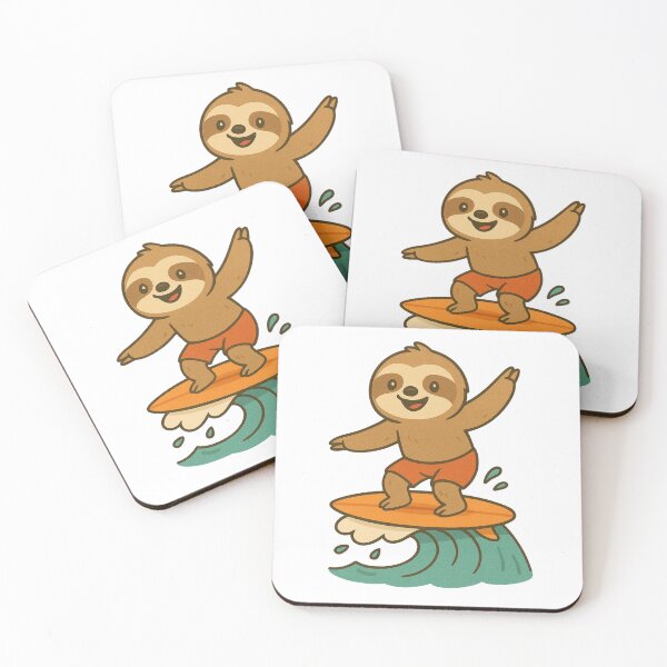 Item preview, Sloth surfing the waves in illustrated cartoon designed and sold by adesignworld.