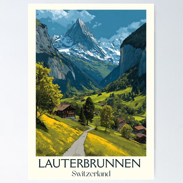 Item preview, Lauterbrunnen Poster – Waterfall Valley & Alpine Dreamscape designed and sold by TuncGK.