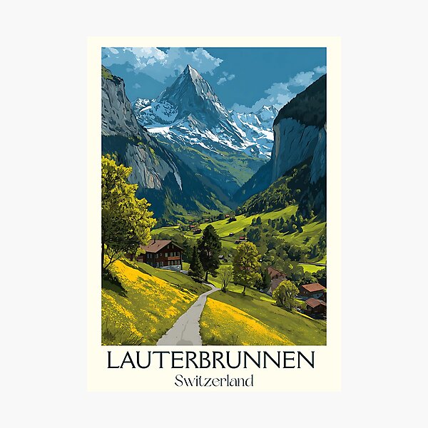 Item preview, Lauterbrunnen Poster – Waterfall Valley & Alpine Dreamscape designed and sold by TuncGK.