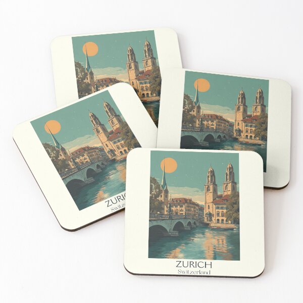 Item preview, Zurich Poster – Moonlit Riverfront & Cathedral Silhouettes designed and sold by TuncGK.