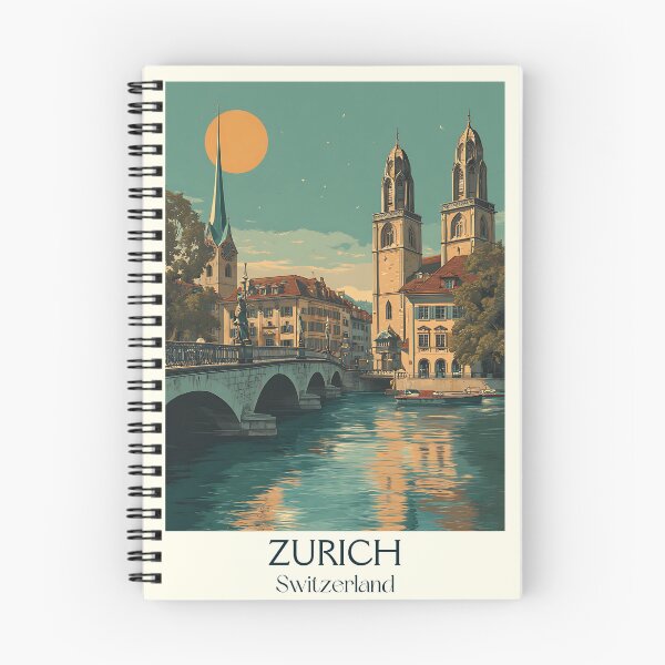 Item preview, Zurich Poster – Moonlit Riverfront & Cathedral Silhouettes designed and sold by TuncGK.