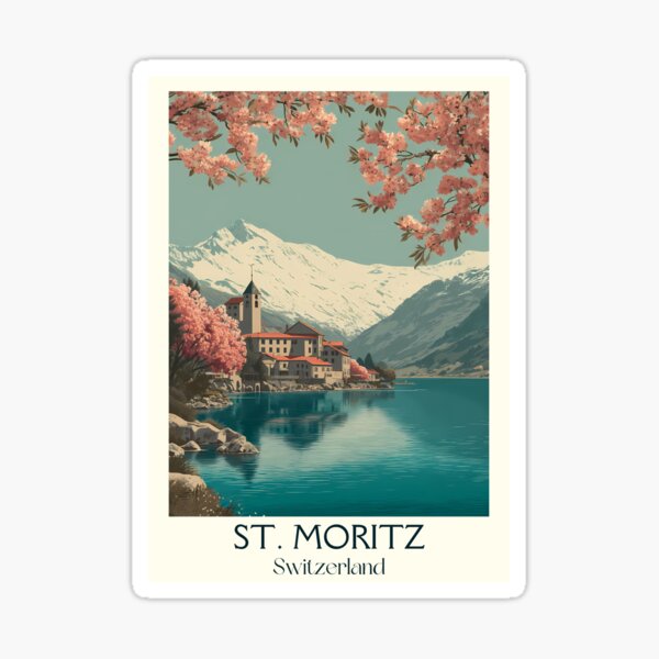 Item preview, St. Moritz Poster – Alpine Lake & Snowy Elegance with Spring Blossoms designed and sold by TuncGK.