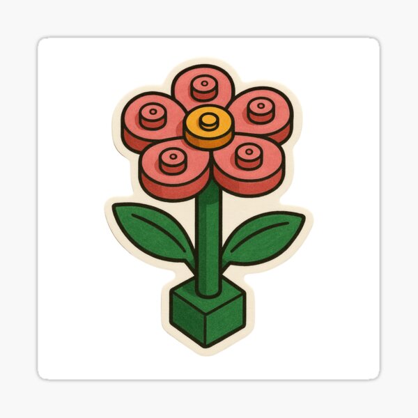 Artikel-Vorschau von Rosa Blumen-Aufkleber im Ziegel-Stil, designt und verkauft von PeachySealz.