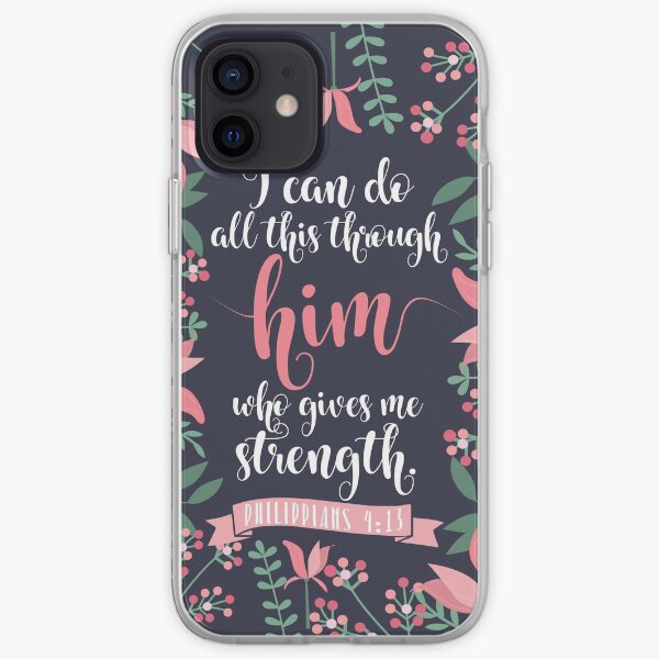 Pink Floral Flower Print Framed Background Philippians 4:13 Bible Verse iPhone Soft Case