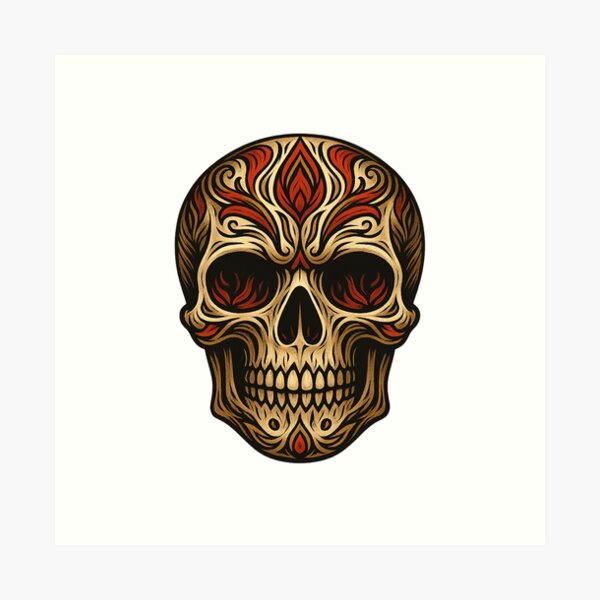 Item preview, Tribal Inferno – Ornamental skull in flame style designed and sold by KnlDsgn.