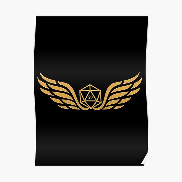 "Polyhedral D20 Dice With Wings Tabletop RPG" Poster by pixeptional