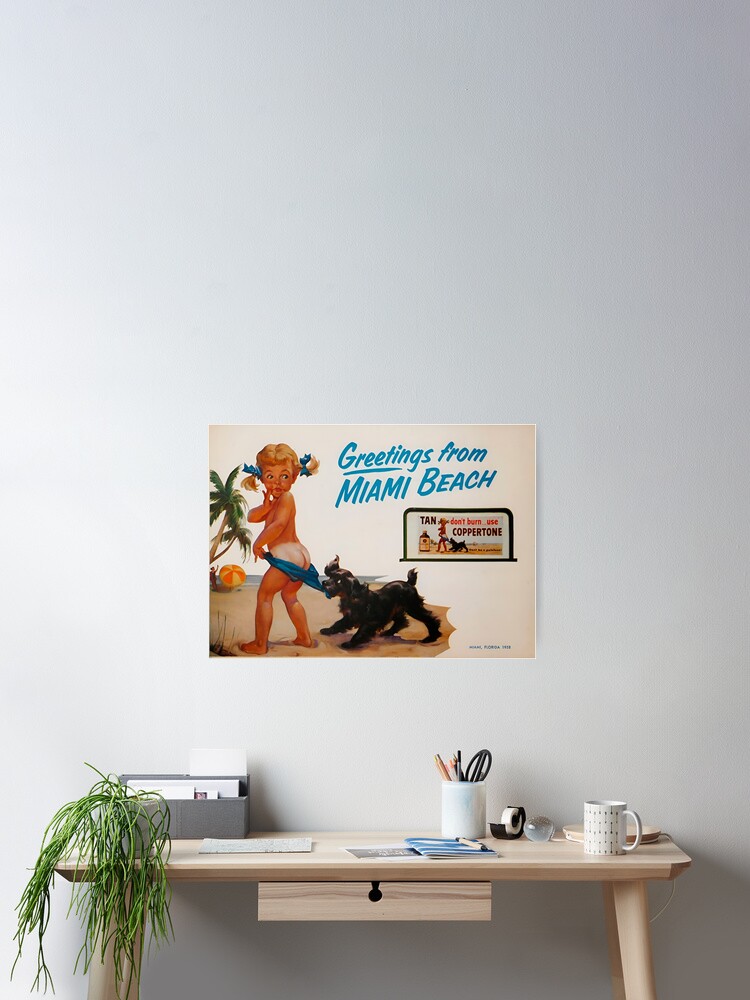 Thumbnail 2 of 3, Poster, Retro Beach Girl with Dog – 1950s Summer Beach Vibes designed and sold by blackink-design.