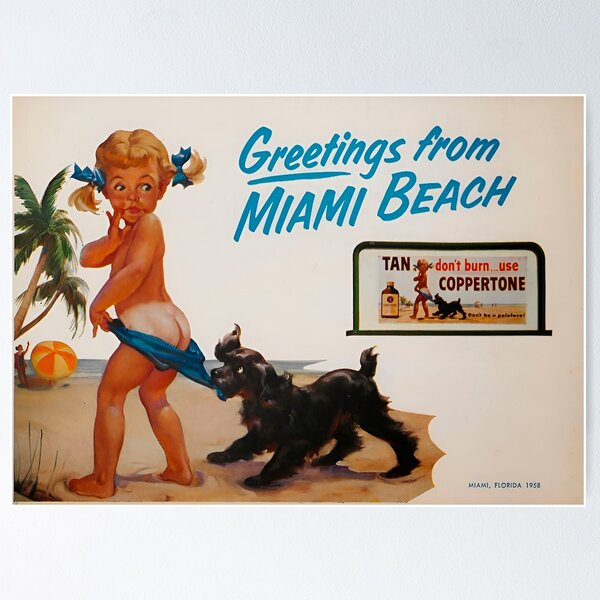 Item preview, Retro Beach Girl with Dog – 1950s Summer Beach Vibes designed and sold by blackink-design.