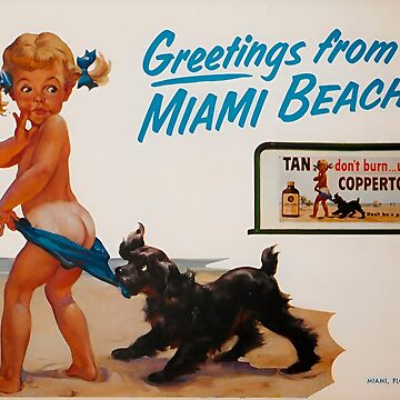 Artwork thumbnail, Retro Beach Girl with Dog – 1950s Summer Beach Vibes by blackink-design