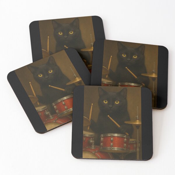 Item preview, Black Cat Drumming on a Drum Set designed and sold by G-M-Creations-.