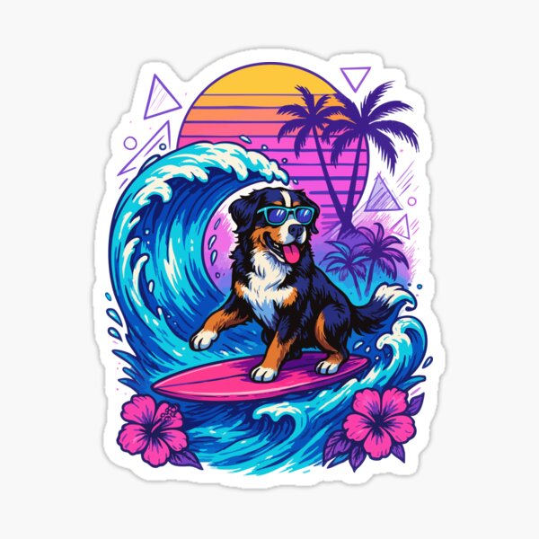 Item preview, Funny Bernese Mountain Dog Surfer Wave Summer Retro designed and sold by TomFrontierArt.