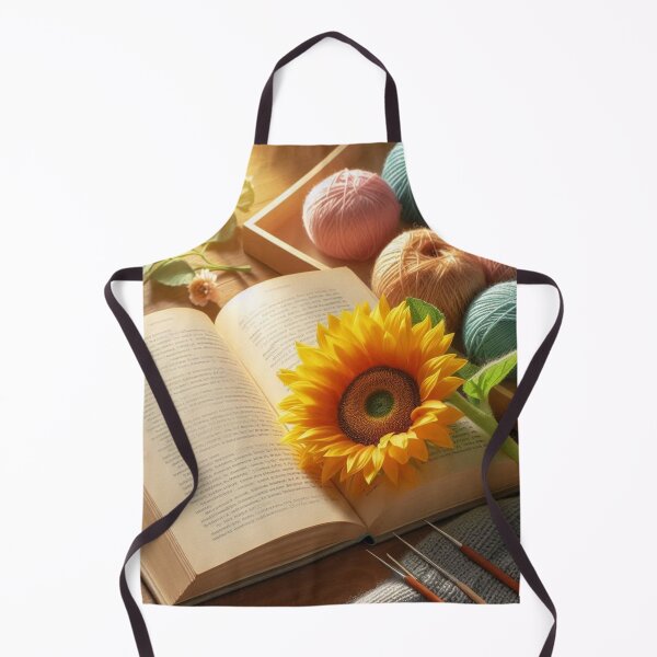 Item preview, Sunflower sitting on book surrounded by wool yarn designed and sold by Anastaciaknits.