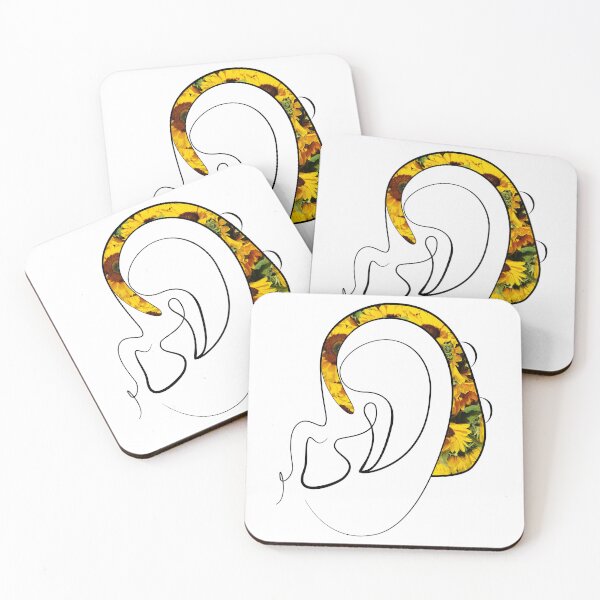 Item preview, Hearing Aid Line Art with Bright Sunflowers designed and sold by spooniecentral.