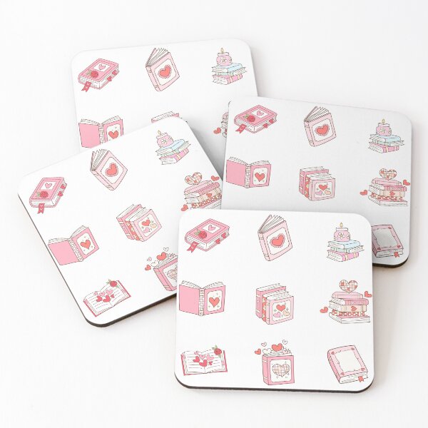 Item preview, A digital illustration featuring nine pink notebooks with heart designs, some open, some stacked, adorned with candles, roses, and hearts. designed and sold by Arte Zen.